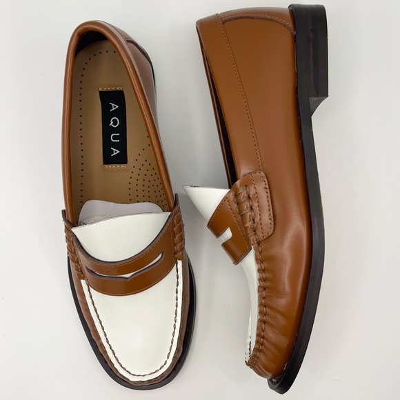 Aqua Kendl leather slip on comfy loafers women’s Size 6M brown/white - Picture 11 of 12